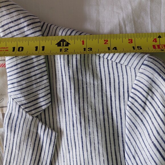 Anthropologie Cartonnier 100% linen Navy White Beachy Pin Stripe blazer, Sz 6 - Picture 5 of 10